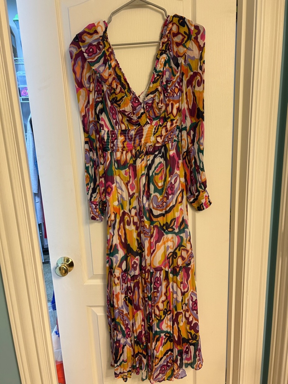 Anthropologie Multicolor Abstract Floral Long-Sleeve Maxi Dress
